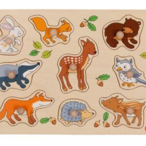 Goki Edukačná drevená vkladačka/puzzle s úchytmi Lesné zvieratká