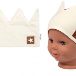 Dvojvrstvová čelenka, Baby Nellys Hand Made, bavlna, Korunka STAR - smotanová, 80/98
