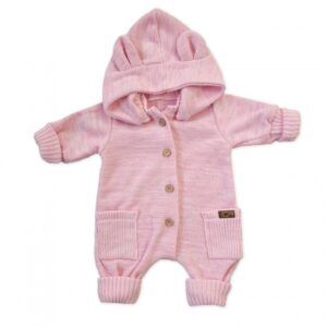 Detský pletený overálok s odopínacou kapucňou - baby pink